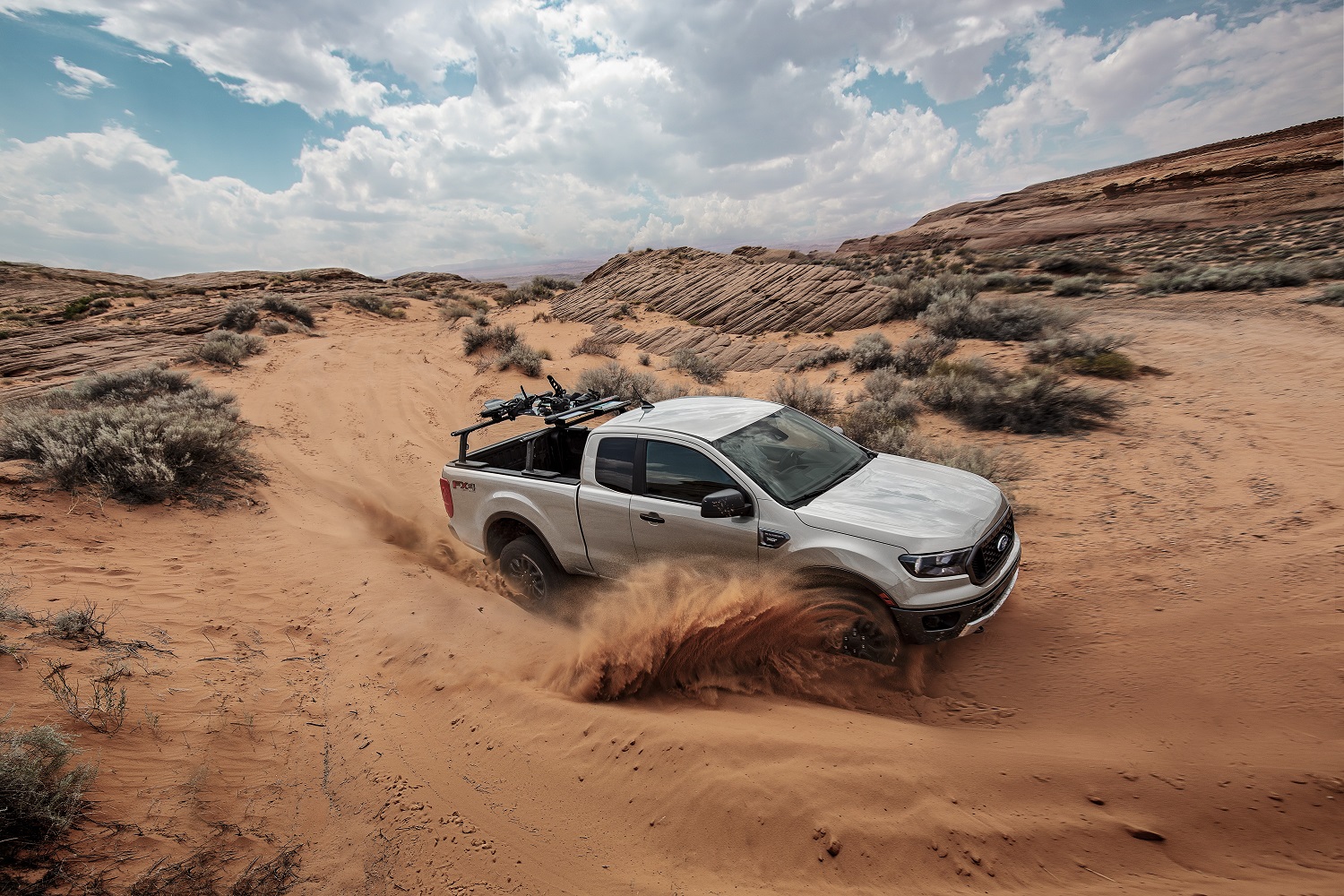 Ford Ranger driving off-road in a California desert trail